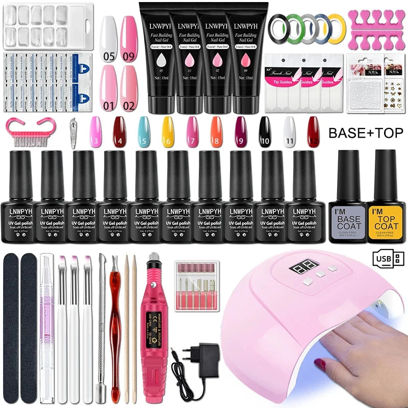 Gel Nail Polish Kit With UV Nail Lamp Electric Nail Drill Machine Soak